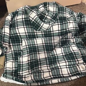 Green and White Plaid Hoodie